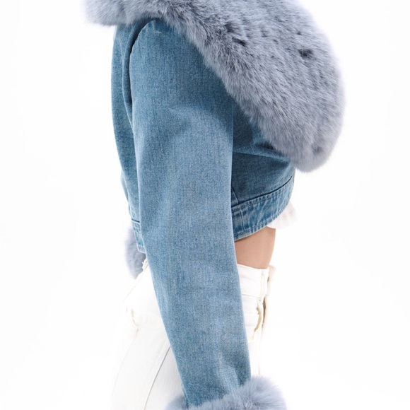 Women's Denim Jacket with Faux Fur Trim - Picture 5 of 10